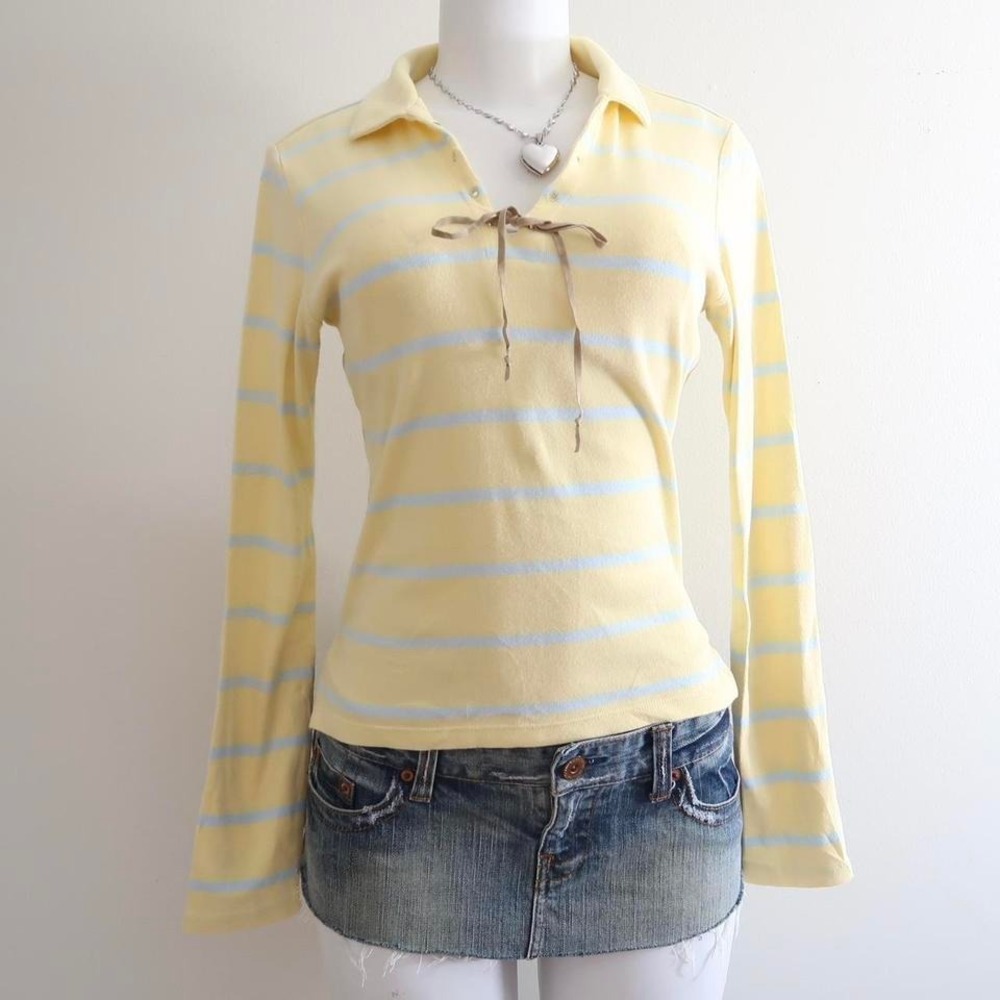 y2k aeropostale striped tie front polo top size M